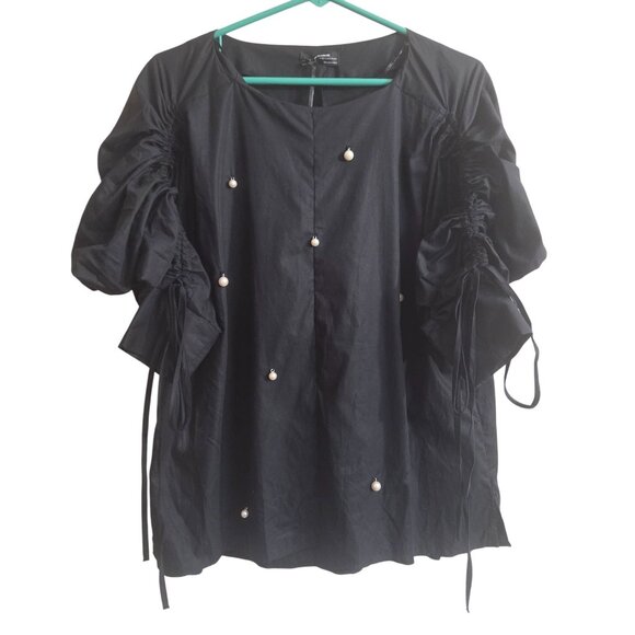 Zara Women Premium Collection The Tunnel Sleeve Peart Blouse Black Size Small - Picture 1 of 9